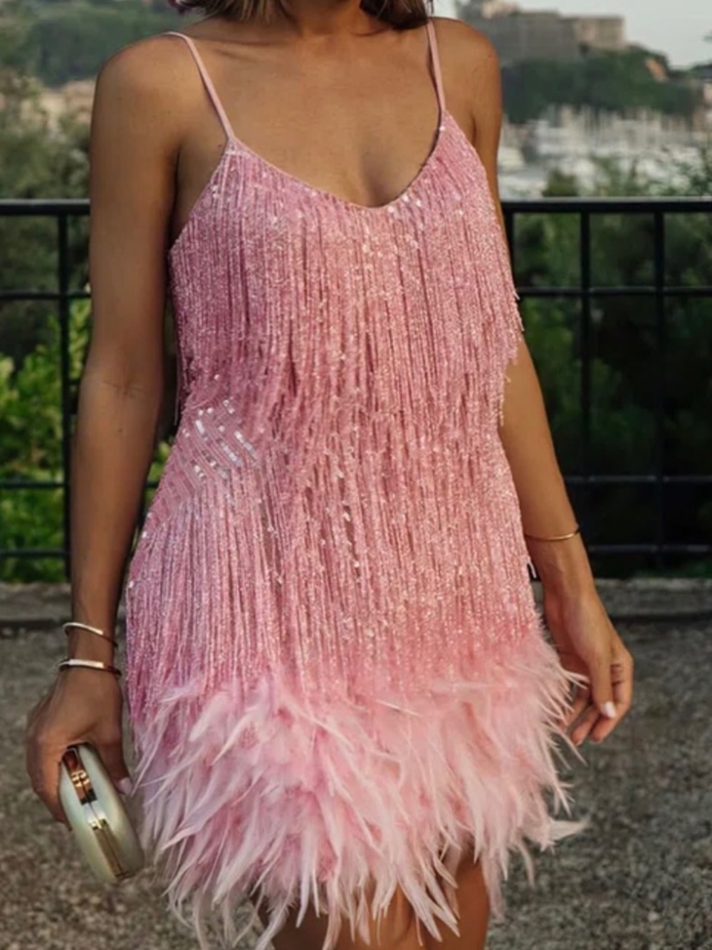 ✨⭐️ Sparkly Bodycon Sequin Feathers Fringe Mini Dress - size M